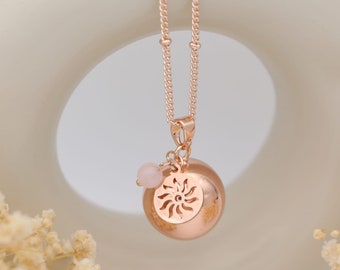 Bola de Grossesse Or Rose - Perle Naturelle & Breloque Soleil, Bijou Doux pour Maternité, Cadeau Sur Mesure - Collier de Grossesse