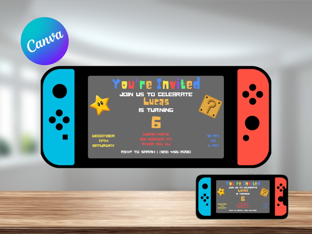 Nintendo Switch Invitation, Kids Party Invitation, Digital Invitation