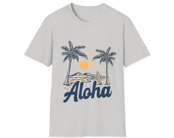 Aloha Hawaii Shirt, Retro Palme Sonnenuntergang T-Shirt, Tropischer Strand Urlaub Shirt, Surf Style Sommer T-Shirt für Sie