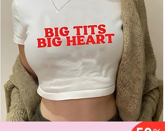 Big tits Big Heart Crop Top  Y2K Clothing  Graphic Shirt  Cute Gift  Y2K Crop Top  Gift for Her Y2K Clothing Trendy Y2k Baby Tee Y2k Fashion