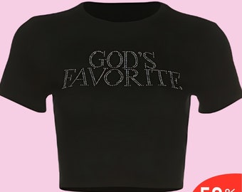 Camiseta corta con eslogan divertido "God's Favorite" Camiseta divertida para bebé Camiseta corta divertida Y2K Camiseta divertida Camisetas cortas Y2K Camiseta para bebé Y2K Camiseta con eslogan Y2K Moda Y2K