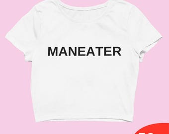 MANEATER Y2K Black Crop Top – Bold Slogan Streetwear Shirt for Women – Polyester 2000s Aesthetic Tee - Y2k Fashion -  Y2k Slogan Tee- Trendy