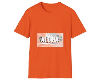 Aloha Tropical Shirt, Pastel Beach Vibe Tee, Boho Hawaii Summer Top, Cute Pink Island Graphic T-Shirt