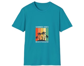 Summer Vibes Beach Paradise Shirt, Retro Sunset Palm Tree Tee, Tropical Vintage Vacation Graphic T-Shirt