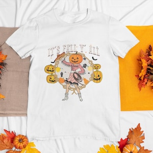 Its Fall Yall Shirt, Pumpkin Head Cowgirl Tee, Halloween Western Fall Season TShirt, Funny Autumn Rodeo Style Top