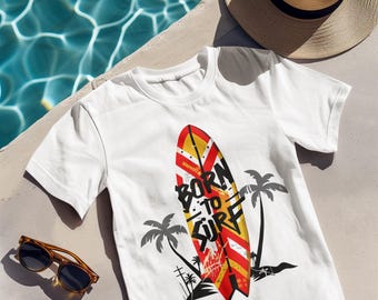 Shirt Born To Surf, retro surfplank grafisch T-shirt, zomer strand surfer cadeau, Ocean Lover shirt, Cool Surf Vibes T-shirt voor mannen vrouwen