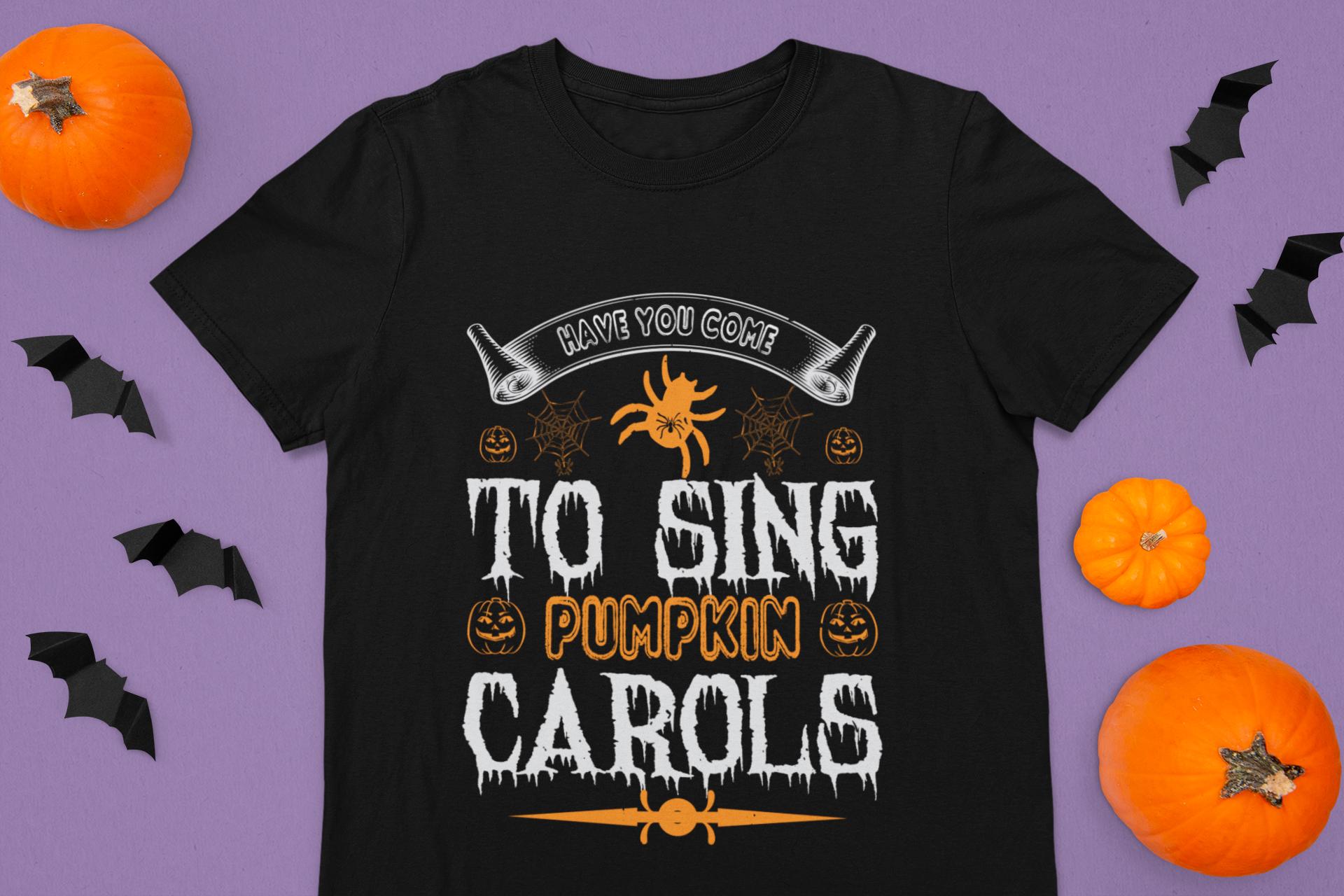 パンプキンキャロルを歌いに来たシャツ、面白いハロウィンTシャツ、不気味な季節のグラフィックトップ、ジャック・オー・ランタンコスチュームパーティーシャツ  - Etsy 日本
