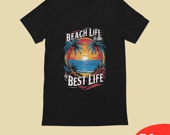 Beach Life is the Best Life Shirt, Summer Ocean Sunset Tee, Palm Tree Retro Beach Shirt, Tropical Vacation Graphic Tee for Travel Lovers