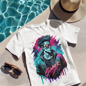 Retro Vaporwave Summer Shirt, 80s Aesthetic Neon Guy Tee, Cyberpunk Style T-Shirt, Synthwave Graphic Shirt, Cool Summer Vibes Gift