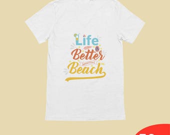 Maglietta "La vita è migliore in spiaggia", maglietta grafica "Summer Vibes", maglietta retrò "Vacanze costiere", maglietta regalo per gli amanti dell'oceano, maglietta con citazione "Vita da spiaggia"