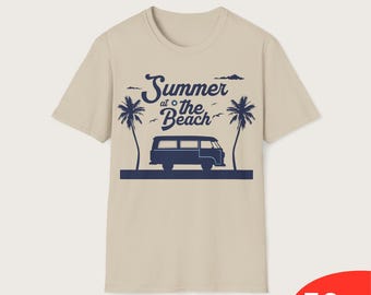 Zomershirt palmboom busje, strandreis T-shirt, reiscadeau voor hem of haar, vakantie-avontuurshirt, retro palmboom reis-T-shirt