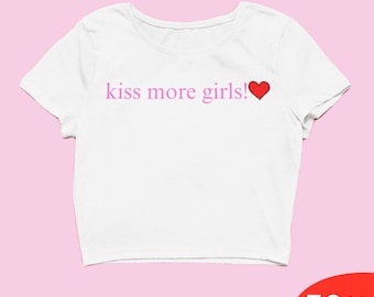 Camiseta corta Kiss More Girls, camiseta corta Y2k de moda, ropa Y2k, camiseta para bebé Y2k, ropa Y2k, camiseta divertida para bebé, ropa de los 2000, moda Y2k, camiseta con eslogan Y2k