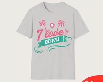 I Love Beach Shirt, Retro Summer Beach Tee, Cute Palm Tree Vacation Shirt, Ocean Vibes Graphic Tee, Tropical Sun Holiday Shirt