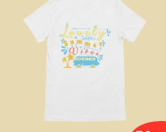 Shirt met heerlijke zomerse sfeer, retro T-shirt camper, leuk tropisch reisshirt, grafisch shirt vakantie palmboom, top Coastal Beach Vibe