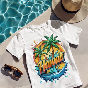 Hawaii Surf Shirt, Tropisches Wellen Sommer T-Shirt, Palmen Strand Grafik Top, Spaß Urlaubs Insel Shirt, Bunter Urlaub Aloha T-Shirt