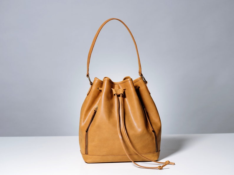 Beige Leather Bucket Bag