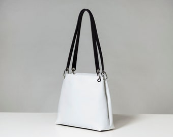 Black and White Leather Bag, Leather Shoulder Bag, Elegant Leather Hobo Bag, Custom Order, Christmas Gift