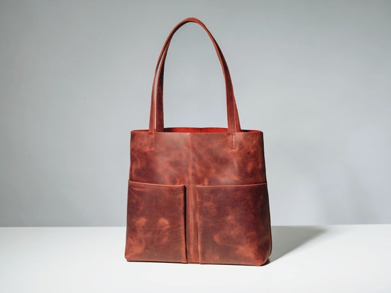 Women Tote Bag, Burgundy Leather Shopping Bag, Everyday Bag