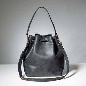 Black Bucket Bag, Bucket Bag Women, Shoulder Bag, Drawstring Bag, Custom Bag for Women, Gifts image 4