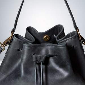 Black Bucket Bag, Bucket Bag Women, Shoulder Bag, Drawstring Bag, Custom Bag for Women, Gifts image 5