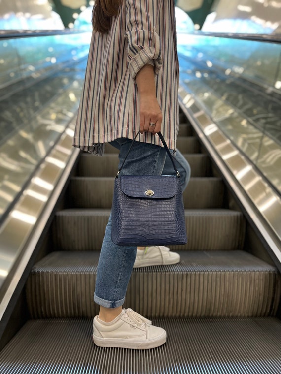 Handmade Croco Leather Crossbody Bag, Medium Travel Shoulder Bag, Leather Day Bag, Medium bag