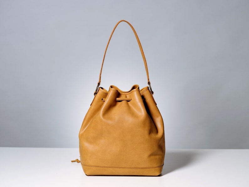 Beige Bucket Bag, Medium Size Leather Bucket Bag, Crossbody Bag, Large Leather Bucket Bag , Personalized Leather Bag, Leather HandBag image 4