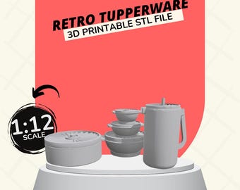 Vintage Retro Tupperware and Pitcher Set Dollhouse Furniture & Accessories 1:12 Scale 3D PRINTABLE STL
