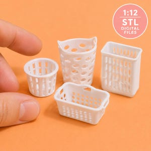 1:12 Scale Miniature Laundry Basket Set STL Files – Four Dollhouse Basket Styles – Digital Download