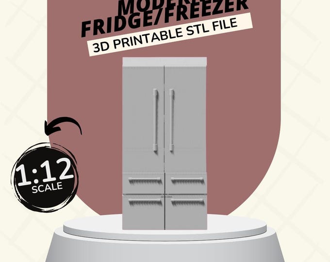 Featured listing image: Modern Refrigerator/Freezer Dollhouse Furniture & Accessories 1:12 Scale 3D PRINTABLE STL
