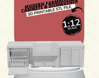 1:12 Scale Dollhouse Modern Farmhouse Kitchen Set 3D Printable (STL)