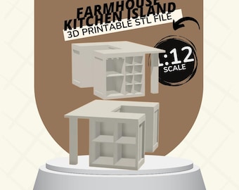Kitchen Island With Wine and Glass Racks Dollhouse Furniture & Accessories 1:12 scale 3D PRINTABLE STL