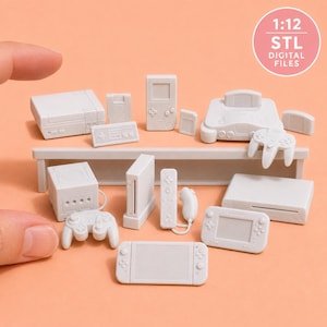 Consolas Nintendo, muebles, decoraciones y accesorios para casas de muñecas a escala 1:12. Archivos STL imprimibles en 3D.