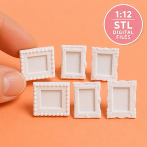 Ornate Photo Frames in Standing or Wall Hung Orientations 1:12 Scale Dollhouse Furniture, Decorations and Accessories 3D PRINTABLE STL FILES