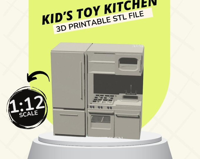 Featured listing image: Kid's Play Kitchen Dollhouse Furniture & Accessories 1:12 Scale 3D PRINTABLE STL
