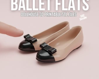 Ballerines plates pour maison de poupée à l'échelle 1:12 avec noeud - Fichiers STL pour chaussures miniatures