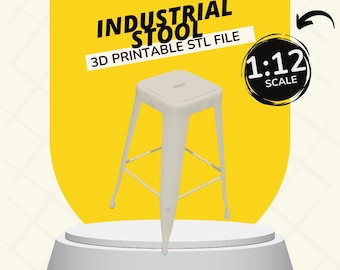 Sgabello industriale in scala 1:12, mobili, decorazioni e accessori per case delle bambole, file STL stampabili in 3D