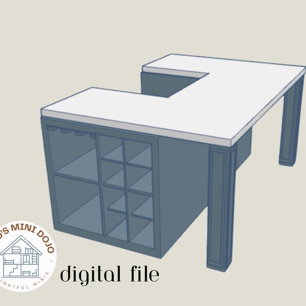 Isabelle Modern Farmhouse Kitchen Island with wine and glass racks 1:12 scale 3D PRINTABLE STL