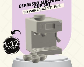 Dollhouse Espresso Maker Set, 1:12 Scale 3D Printable (STL File)