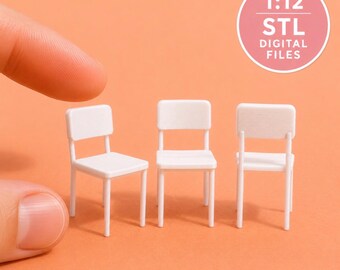 Sedia da pranzo moderna, mobili e accessori per casa delle bambole, scala 1:12, file STL stampabile in 3D.