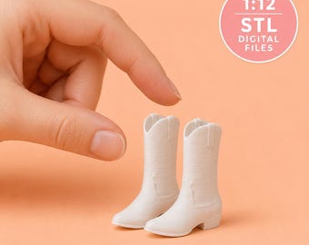Botas vaqueras para mujer a escala 1:12 para casa de muñecas, archivo STL imprimible en 3D.