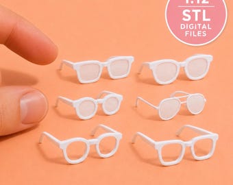 Gafas y gafas de sol. Muebles, decoraciones y accesorios para casas de muñecas a escala 1:12. Archivos STL imprimibles en 3D.