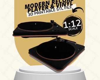 Modern Record Player and Vinyl 1:12 Scale Dollhouse Furniture & Accessories 3D PRINITABLE STL FILES