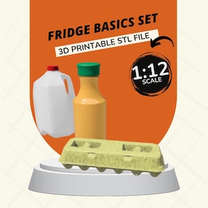 Refrigerator Basics Set Gallon of Milk Egg Carton Bottle of Orange Juice Dollhouse Furniture, Decor and Accessories 3D PRINTABLE STL FILES