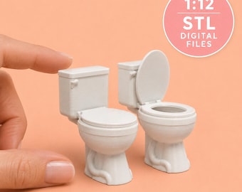 Dockhusmöbler och tillbehör i skala 1:12, toalett, 3D-utskriftsbar, STL