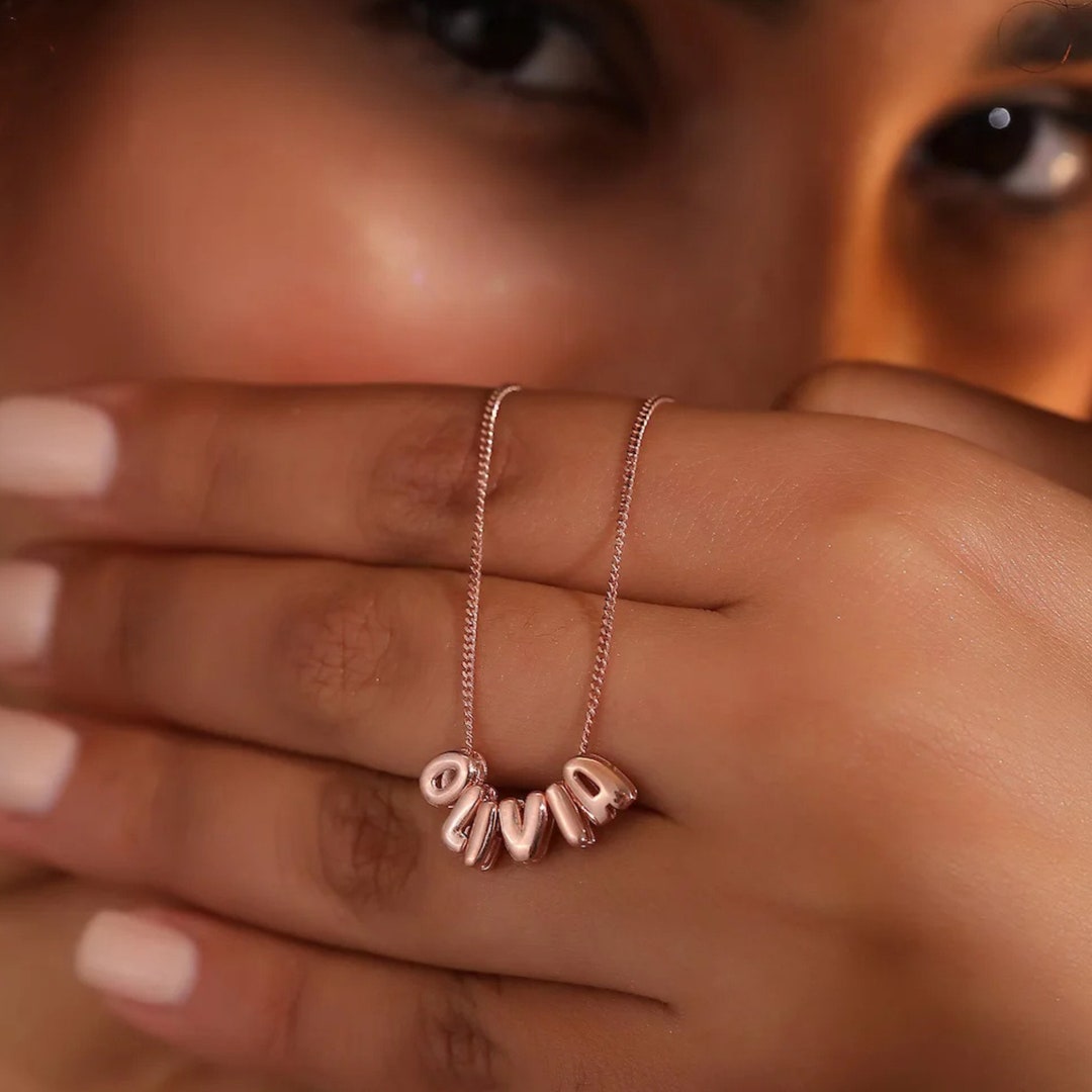 18k Gold 3D Bubble Name Necklace Custom Bubble 3D Letter Necklace Puff