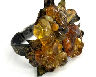 Handmade bracelet Spring from amber and leather Gift for a woman