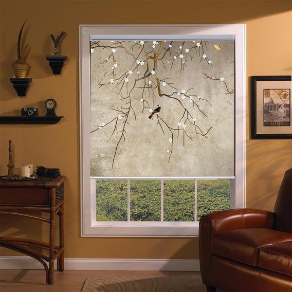 Brown Chinoiserie Floral, Roller Blind Printed, French Door Curtain, Light Filtering Curtains, Window Blinds and Shades, Roller Shade