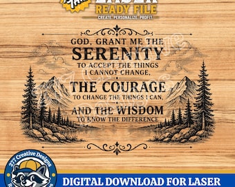Rustic Wilderness Serenity Prayer PNG SVG Cut file for laser, sublimation (digital download)