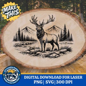 Mountain Elk Laser Engraving Design DIY Laser PNG SVG Cut file for laser, sublimation (digital download)