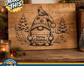 Weihnachtswichtel und Kardinal im Schnee SVG PNG Schnittdatei für Lasergravur, Sublimation und mehr (Digitaler Download)